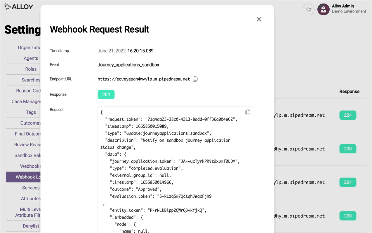 Screenshot on how to click on a webhook log to view additional details.gif